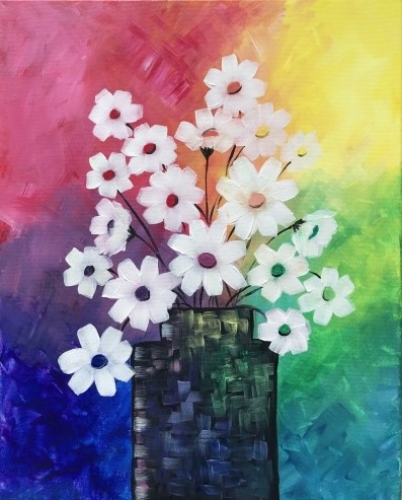 A Rainbow Daisy Bouquet paint nite project by Yaymaker