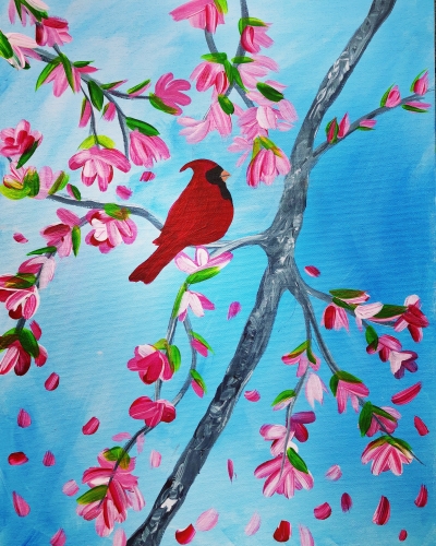 A Spring Cardinal Visit paint nite project by Yaymaker