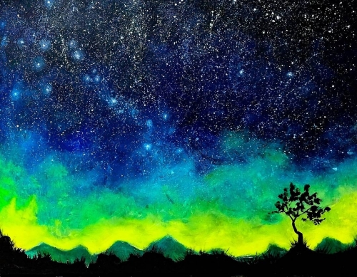 A Desert Starry Lone Tree paint nite project by Yaymaker