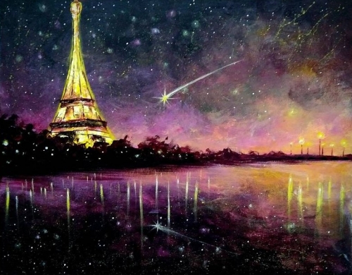 A Pink Paris Sunset paint nite project by Yaymaker