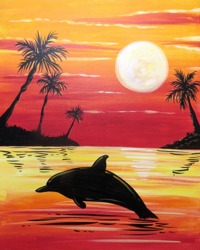 A Happy Sunset Dolphin paint nite project by Yaymaker