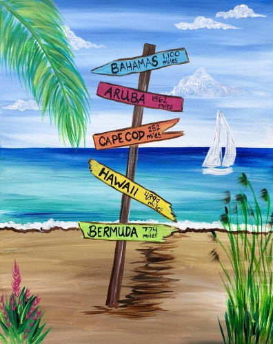 A Beach Sign to Paradise paint nite project by Yaymaker