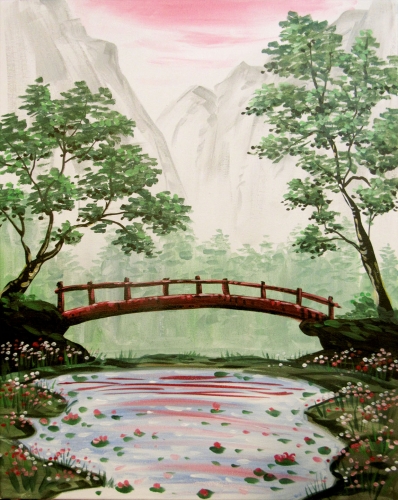 A The Hidden Bridge and Pond paint nite project by Yaymaker