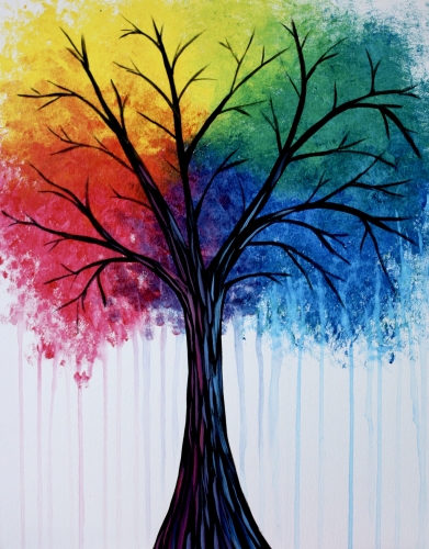 A Bright Rainbow Tree paint nite project by Yaymaker