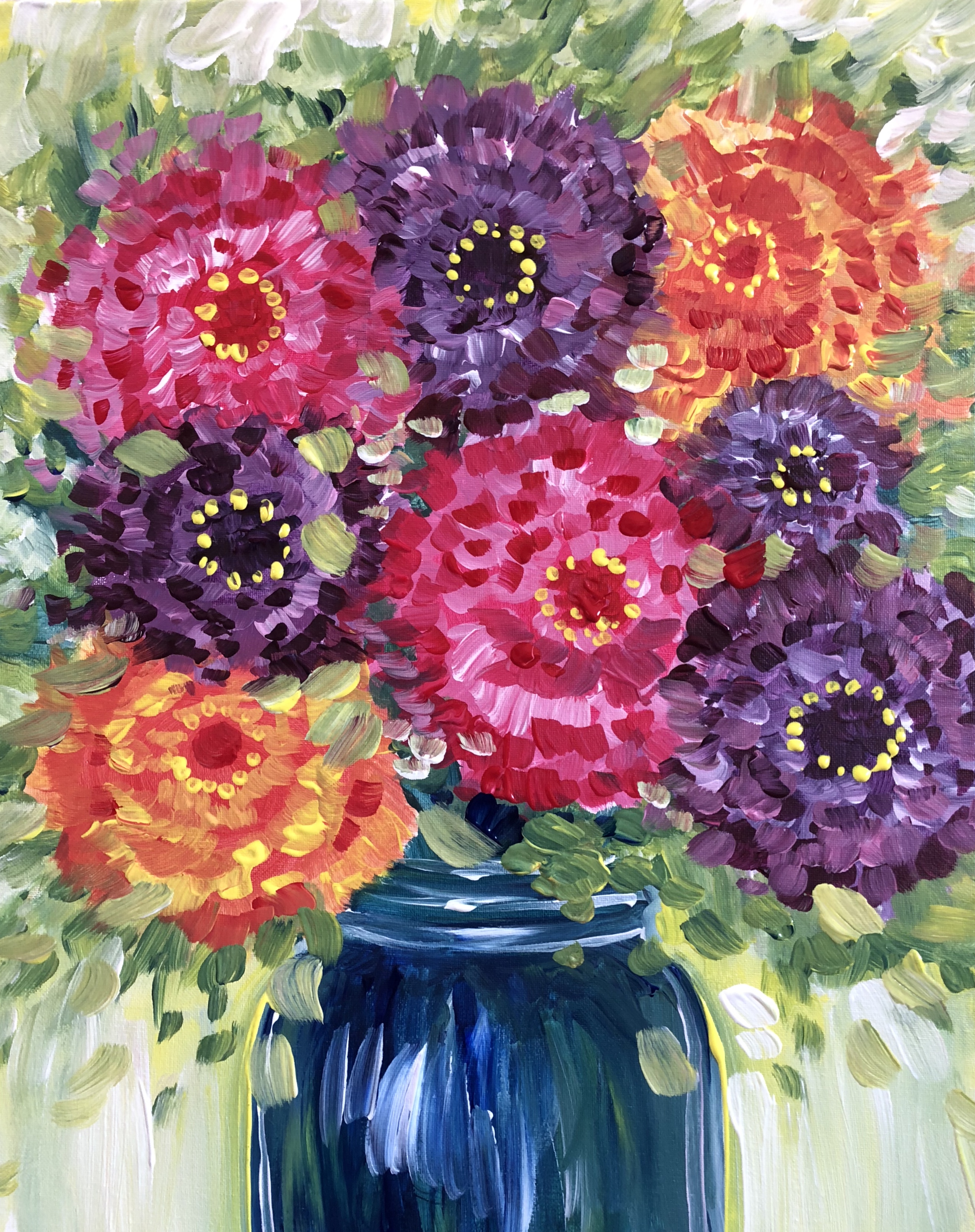 A Zinnias in a Mason Jar paint nite project by Yaymaker