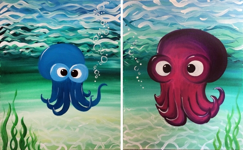 A Ollie and Ellie the Octopus Partner Painting paint nite project by Yaymaker