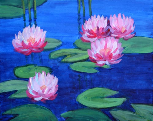 A Impressionist Pink Water Lillies paint nite project by Yaymaker