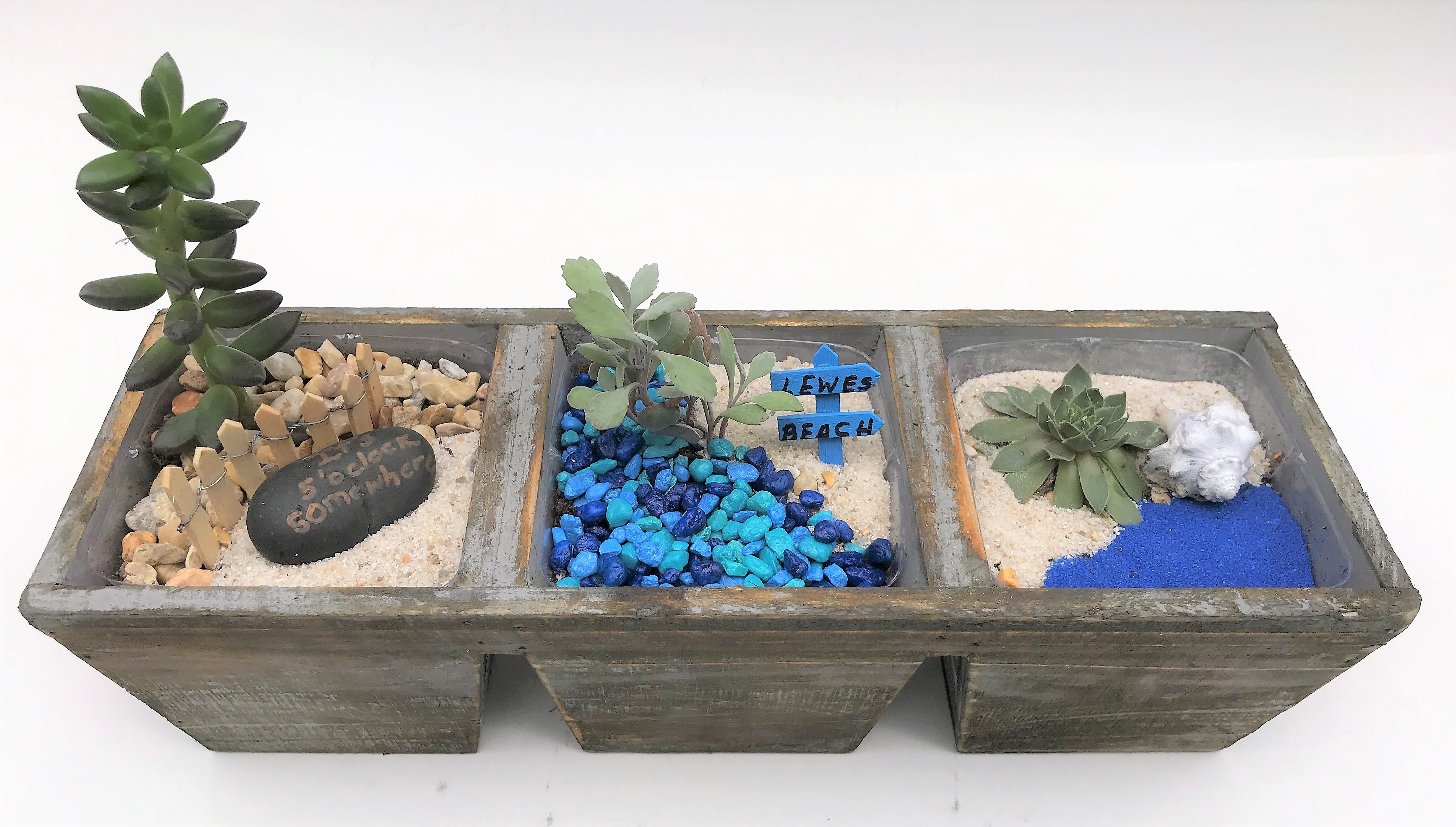 A Beach Scapes Wooden Planter in 3 Sections plant nite project by Yaymaker