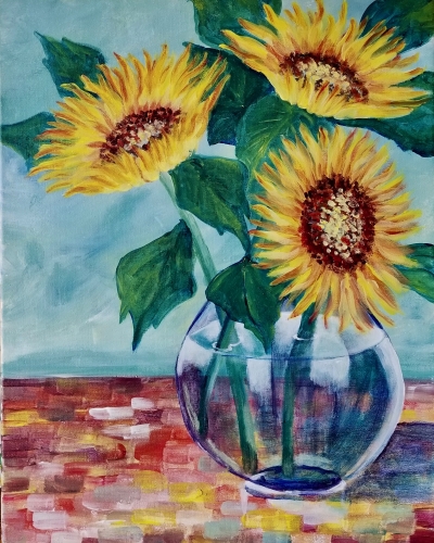 A Sunflowers a la Van Gogh paint nite project by Yaymaker
