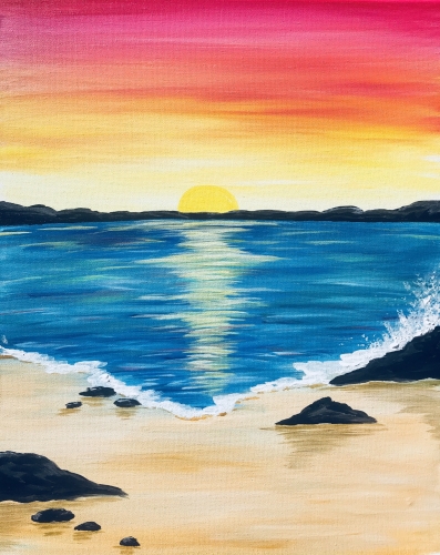 A Beach rocks at sunset paint nite project by Yaymaker