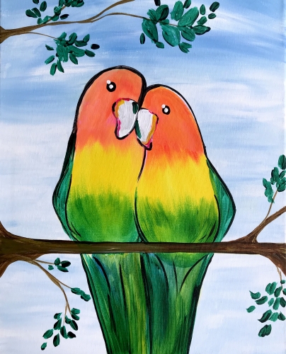 A Summer Love Birds paint nite project by Yaymaker