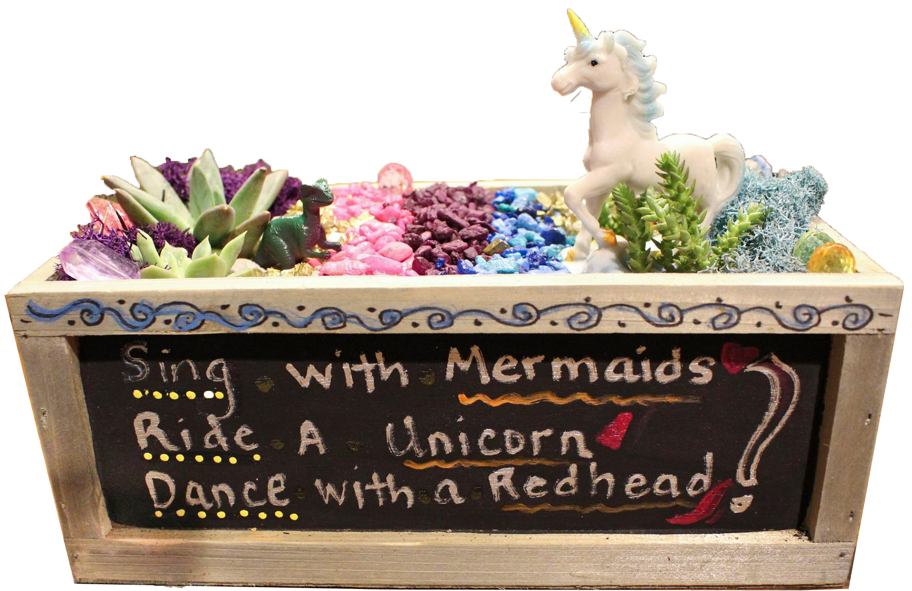 A Unicorn Spirit Chalkboard Container plant nite project by Yaymaker