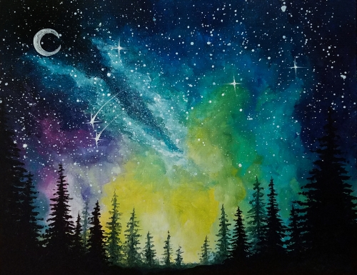 A Moonlit Forest Milky Way paint nite project by Yaymaker