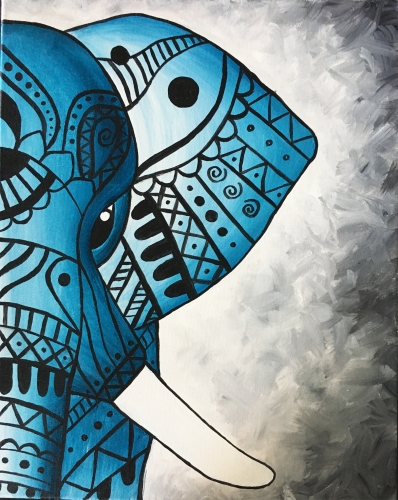 A Tribal Teal Elephant paint nite project by Yaymaker