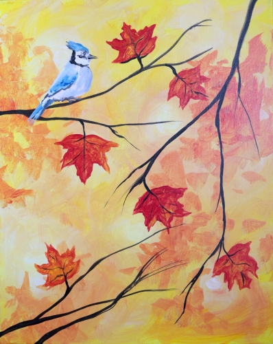 A Blue Jay in Fall paint nite project by Yaymaker