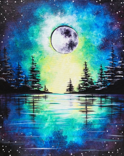 A Moonrise Over The Pines paint nite project by Yaymaker