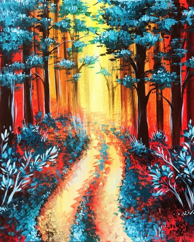 A Fall forest in red and teal paint nite project by Yaymaker