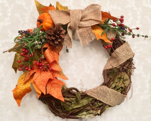 A Autumn Wreath w Berries  Burlap Bow plant nite project by Yaymaker