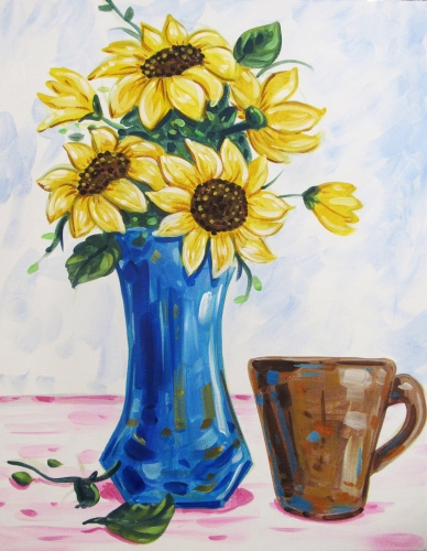 A Sunflowers and Coffee paint nite project by Yaymaker
