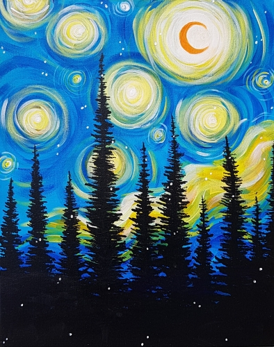 A Starry Pines paint nite project by Yaymaker