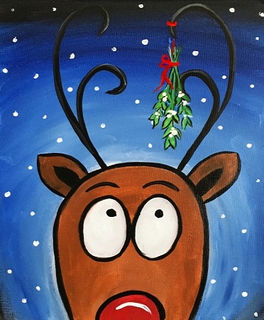 A Reindeer Under the Mistletoe paint nite project by Yaymaker