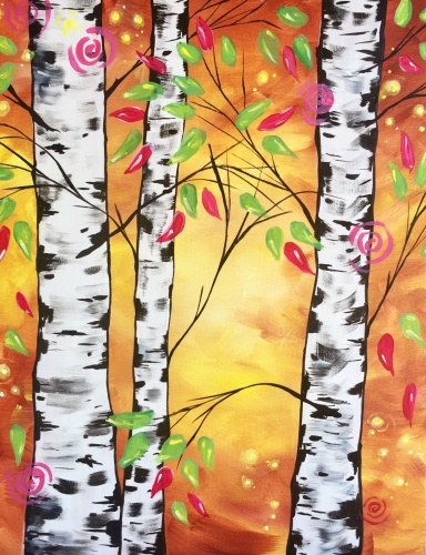 A Autumn Birches Be Blooming paint nite project by Yaymaker