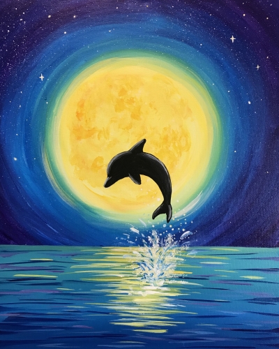 A Moonlight Dolphin Dance paint nite project by Yaymaker