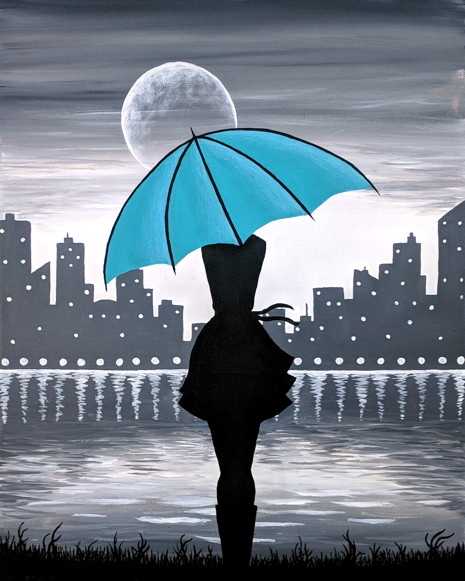 A Girl with the Teal Umbrella paint nite project by Yaymaker