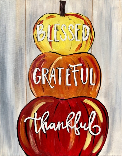 A Blessed Grateful Thankful Pumpkins paint nite project by Yaymaker