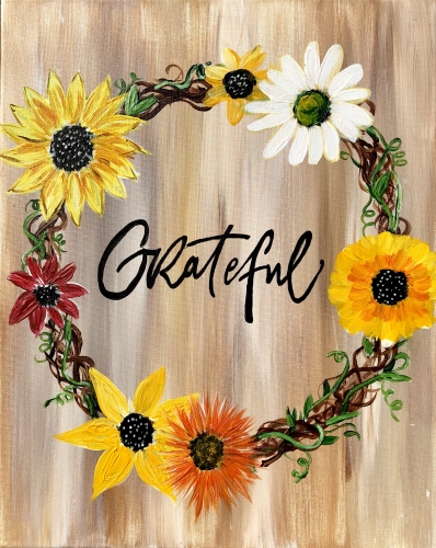 A Grateful Sunflower Wreath paint nite project by Yaymaker