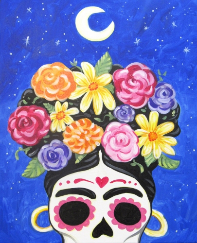 A Calavera de Frida Sugar Skull paint nite project by Yaymaker