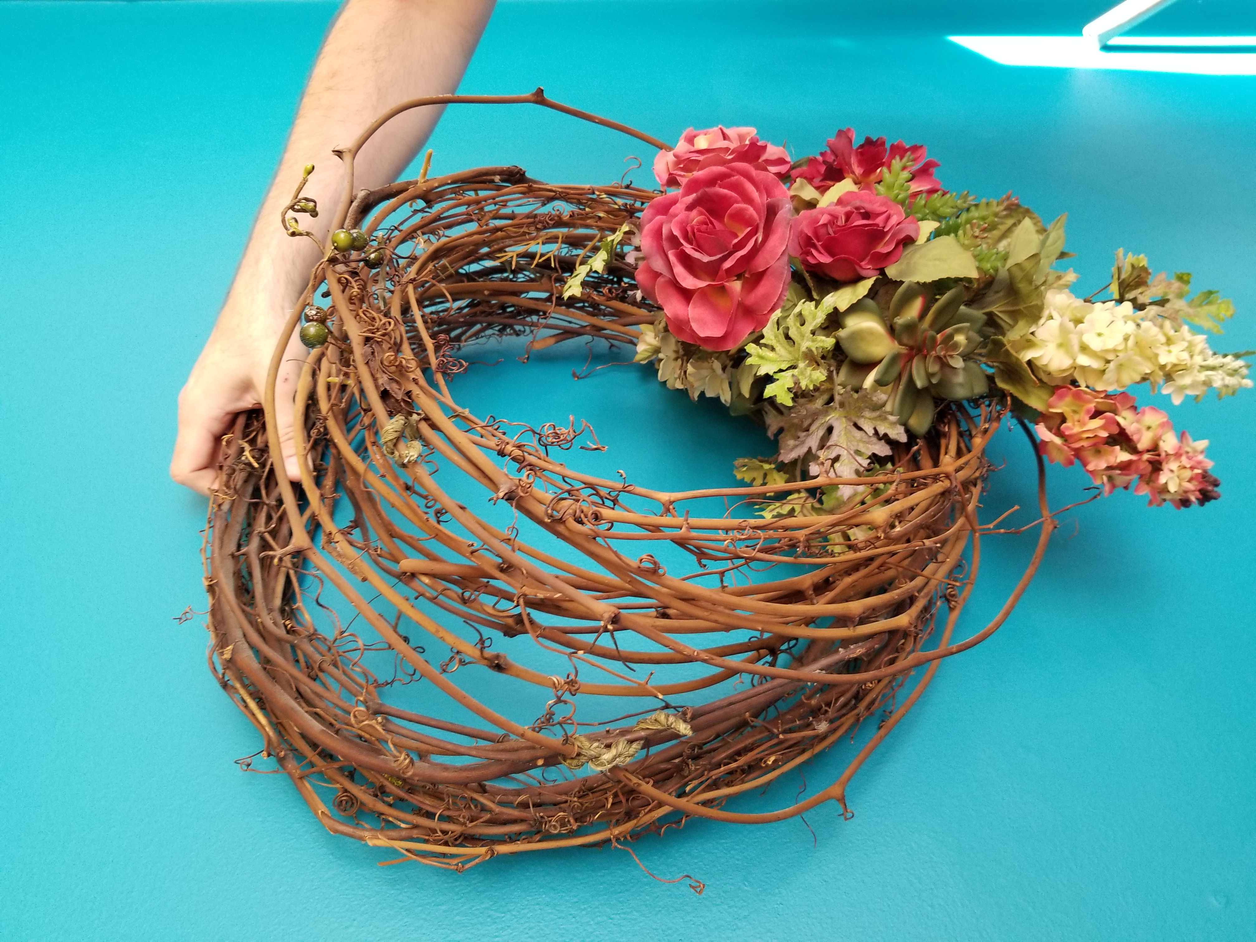 A Fall Wreath  create your own graoevine 10 wreath with flowers and succulents plant nite project by Yaymaker