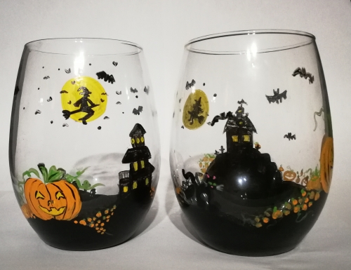 A HalloWine Wine Glasses paint nite project by Yaymaker
