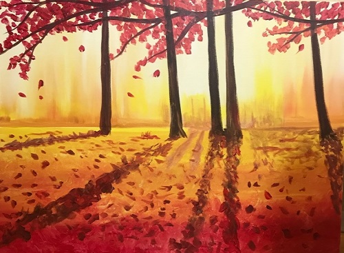 A Fall Sunset in the Woods paint nite project by Yaymaker