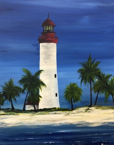 A Palm Tree Lighthouse paint nite project by Yaymaker