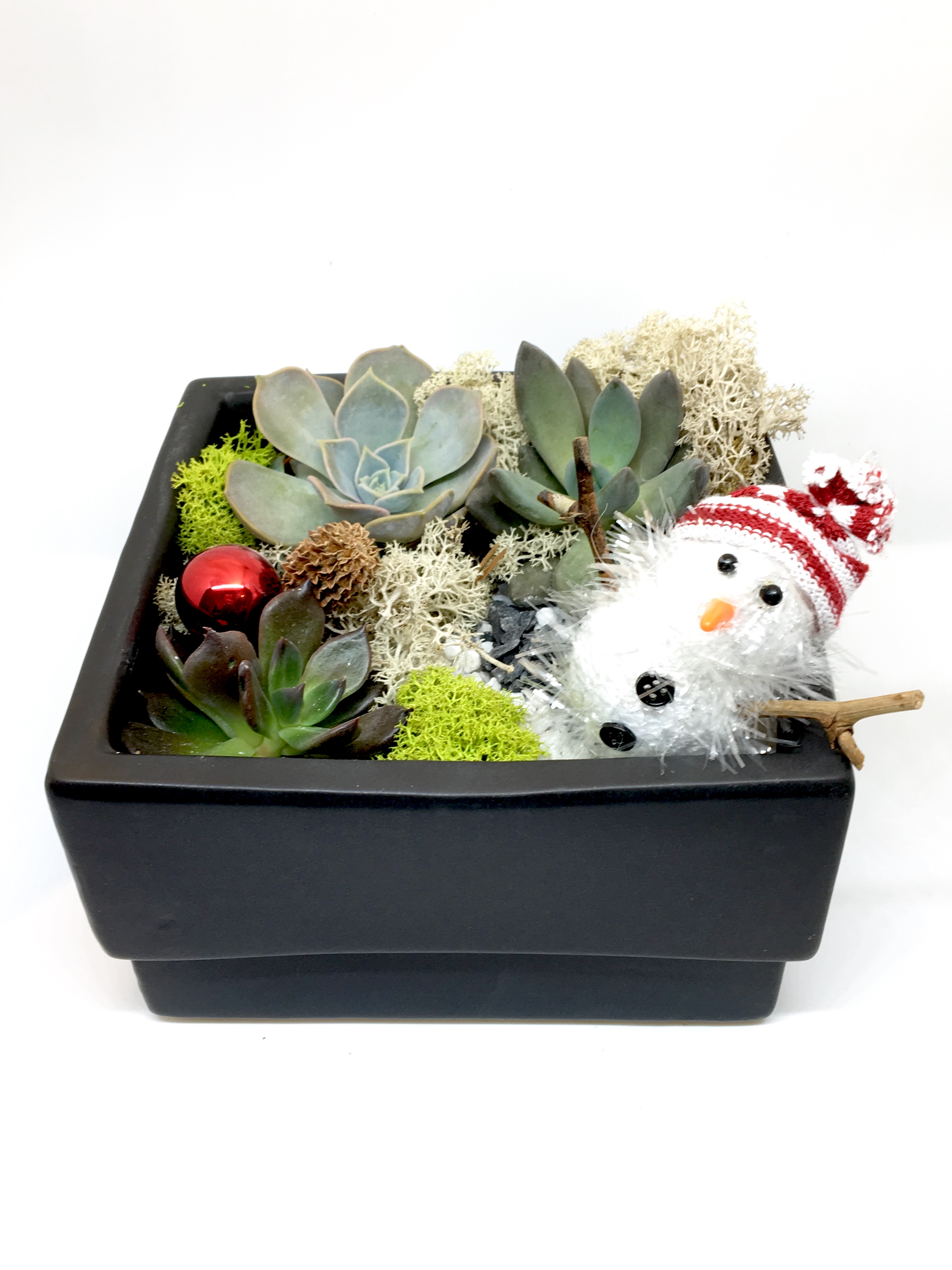 A Jolly Snowman  Black Ceramic Square plant nite project by Yaymaker
