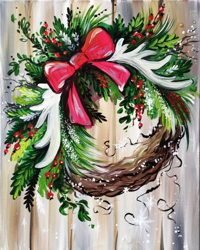 A Festive Wreath paint nite project by Yaymaker