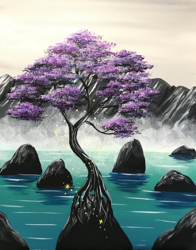 A Misty Mountain Violet Magic paint nite project by Yaymaker