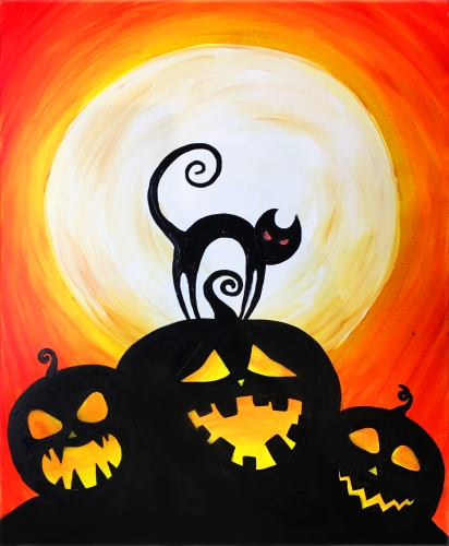 A Halloween pumpkins and a cat paint nite project by Yaymaker