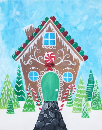 A Gingerbread Cookie Cottage paint nite project by Yaymaker