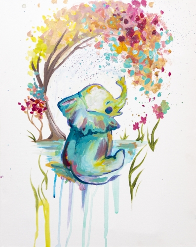 A Splashing Rainbow Baby Elephant paint nite project by Yaymaker