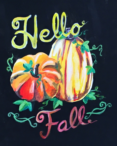 A Hello Fall Pumpkins paint nite project by Yaymaker