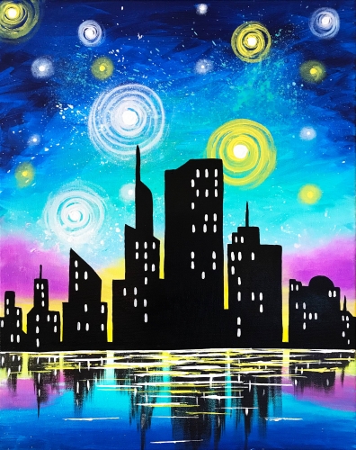 A Starry Lake Skyline paint nite project by Yaymaker