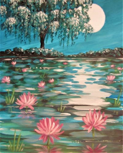 A Lily Pond at Twilight paint nite project by Yaymaker