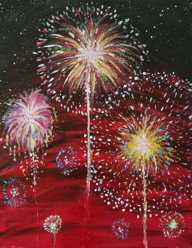 A Red Sky Fireworks paint nite project by Yaymaker