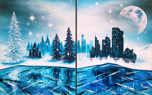 A Frozen Winter Lake Partner Painting paint nite project by Yaymaker