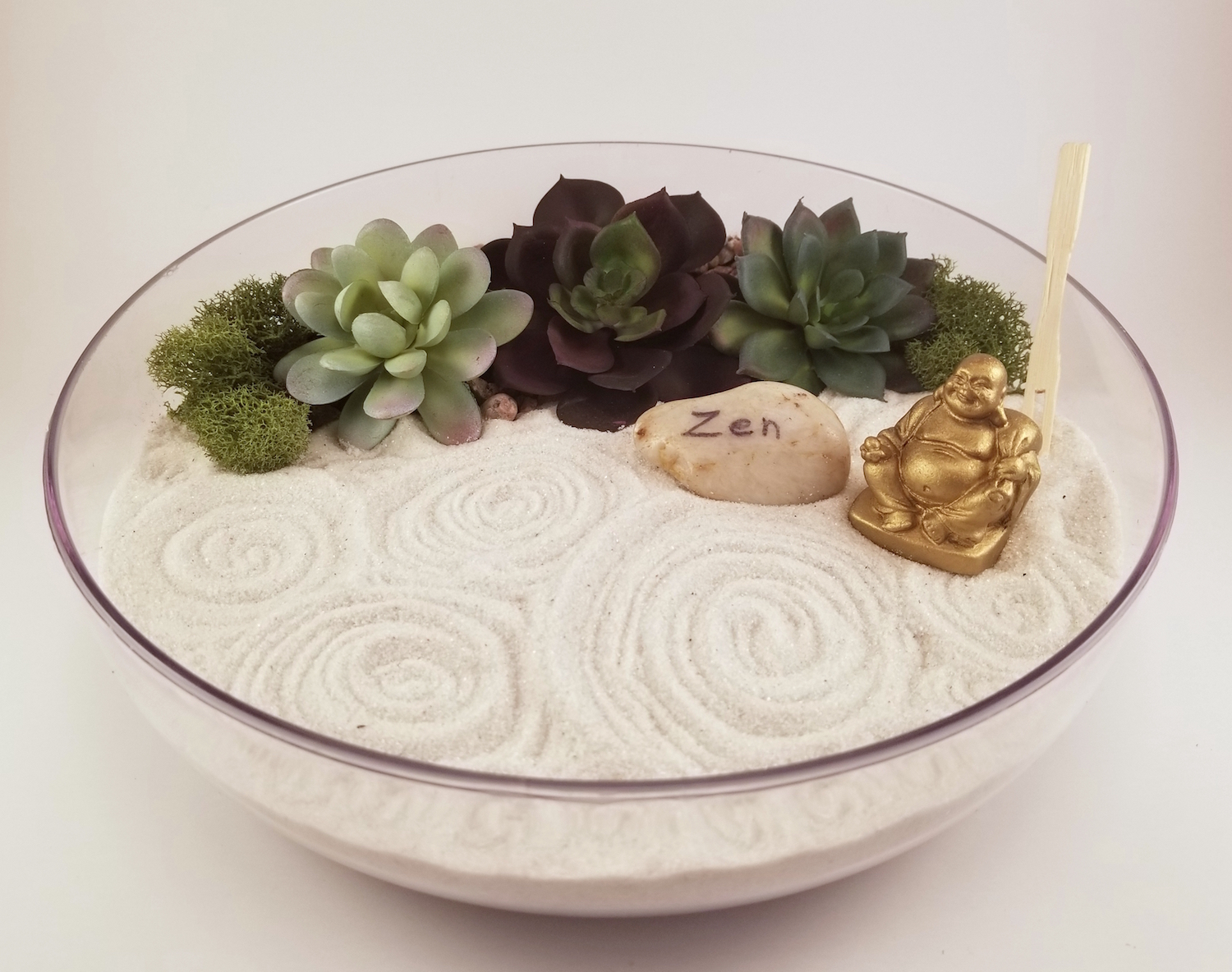 A Buddha Zen Garden in 9 Faux Glass Dish plant nite project by Yaymaker