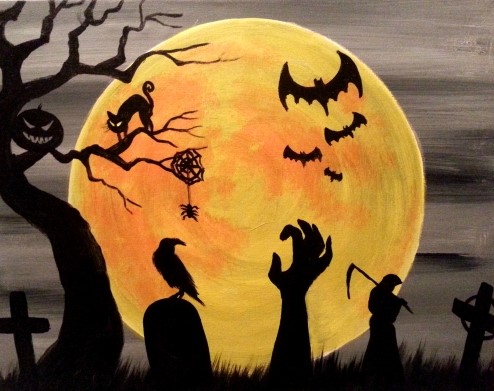 A HALLOWEEN SPOOKTACULAR Customizable Stencil Painting paint nite project by Yaymaker