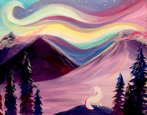 A Arctic Fox Northern Lights paint nite project by Yaymaker