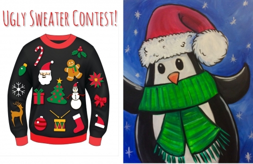 A Christmas Penguin Ugly Sweater Contest paint nite project by Yaymaker